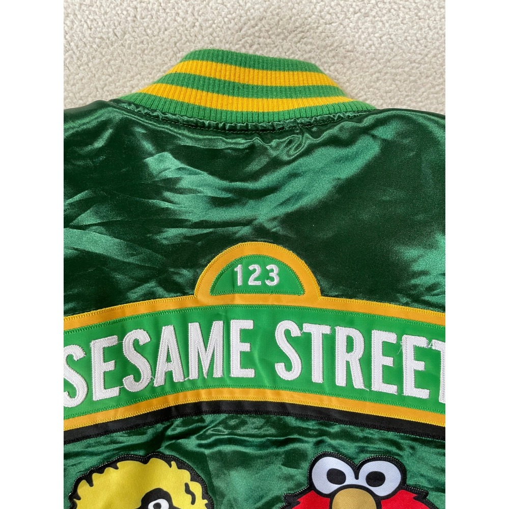 Headgear Classics Mens XL Varsity Jacket Green Sesame Street PBS Satin Bomber - Picture 12 of 16